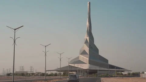 Futuristic tower in the middle of desert Stock Footage 139097245