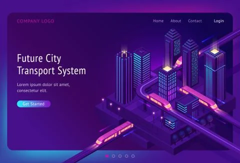 Futuristic town with train highway and skyscrapers Illustrazione stock