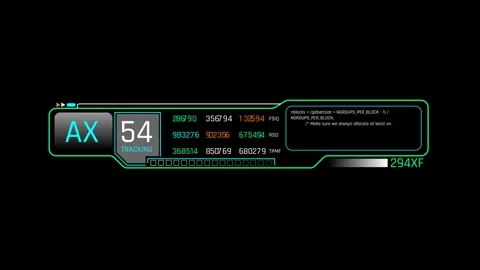 Futuristic Tracking Status Panel With Numeric Data And Programming Code Console Stock Footage 344960980