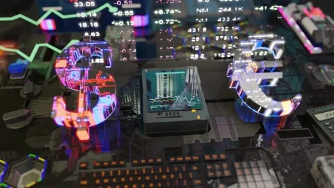 Futuristic Trading Visualization with Currencies and Data Stock Footage 288146147