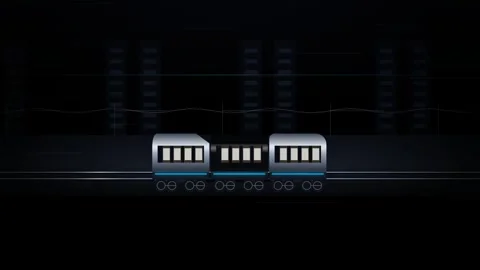 Futuristic train motion animation on dark city background with digital glit.. Stock Footage 346716042