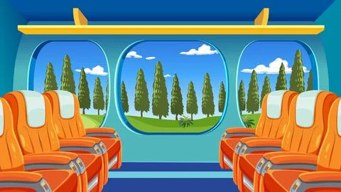 Futuristic Train or Plane Cabin Interior with Scenic Window View Stock Illustration
