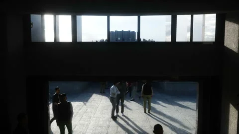 Futuristic train station with monorail and train. traffic of people, crowd 스톡 동영상 145937571