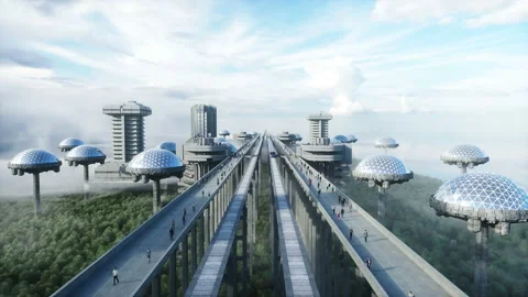 Futuristic train station with monorail and train. traffic of people, crowd 스톡 동영상 145938422