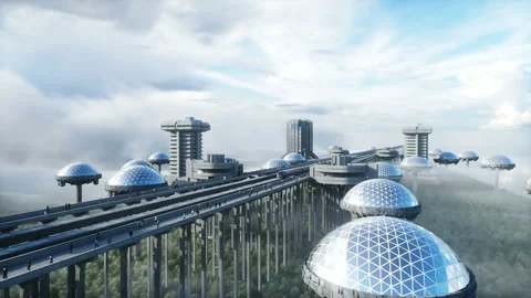 Futuristic train station with monorail and train. traffic of people, crowd 스톡 동영상 145938460