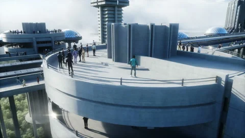 Futuristic train station with monorail and train. traffic of people, crowd 스톡 동영상 145940976