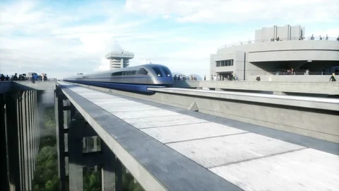 Futuristic train station with monorail and train. traffic of people, crowd 스톡 동영상 145942928