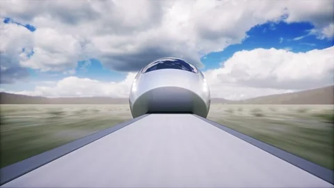 Futuristic train. Very fast driving. Timelapse clouds. Future concept. Vídeo Stock 245349768