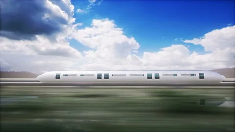 Futuristic train. Very fast driving. Timelapse clouds. Future concept. Vídeo Stock 245349857