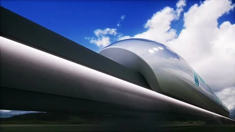 Futuristic train. Very fast driving. Timelapse clouds. Future concept. Stock Footage 245349898