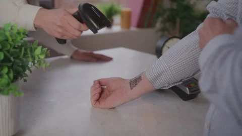 Futuristic Transaction with a QR Code on the Inside of a Wrist Stock Footage 208797864