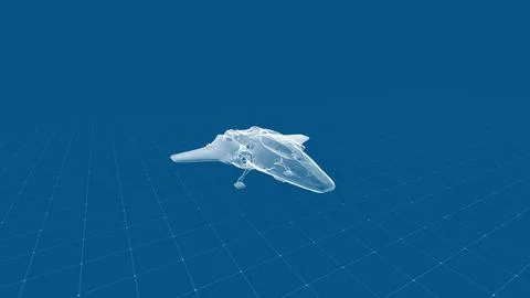 Futuristic Transparent Aircraft on Digital Grid with Blue Background in a Concep Stock Illustration