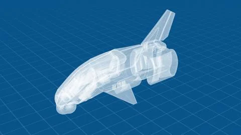 Futuristic Transparent Aircraft Model in Digital Blueprint Design Illustrazione stock