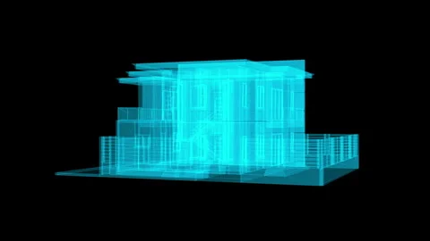 Futuristic Transparent Architectural 3D House Blueprint Design Stock Footage 344715603