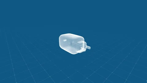 Futuristic Transparent Charger Design in 3D Digital Blueprint Style on Blue.. 库存影片 342949437