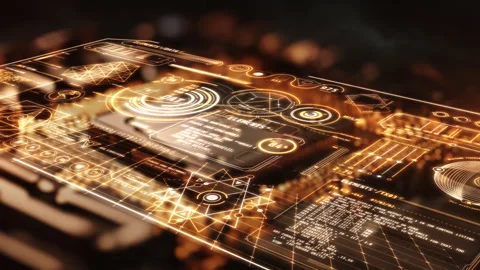 Futuristic transparent display showing complex data analysis and processing Stock Footage 319210681