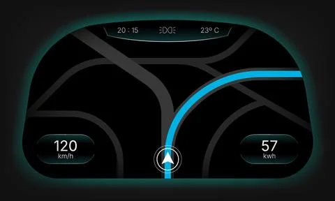 Futuristic Transparent EV Car Head Unit Navigation Interface Stock Illustration