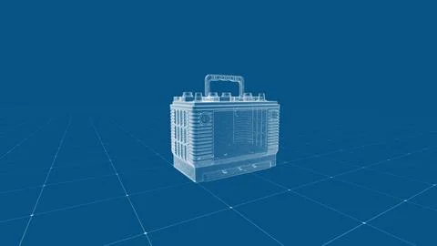 Futuristic Transparent Generator Against Grid Blueprint Background Stock Illustration