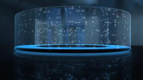 Futuristic transparent hologram interface displaying digital data 库存照片