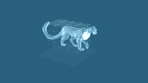 Futuristic Transparent Jaguar Emerging from Geometric Virtual Grid in Digit.. 库存影片 342316039