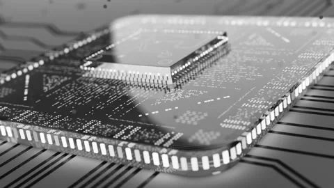 Futuristic transparent microchip with digital circuit design Stock Footage 341883794