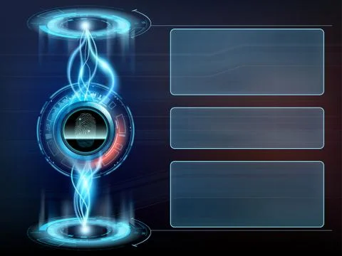 Futuristic transparent screen with user interface. Fingerprint scanning Stock Illustration