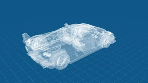 Futuristic Transparent Wireframe of a Racing Car on a Digital Grid Stock Footage 344734137