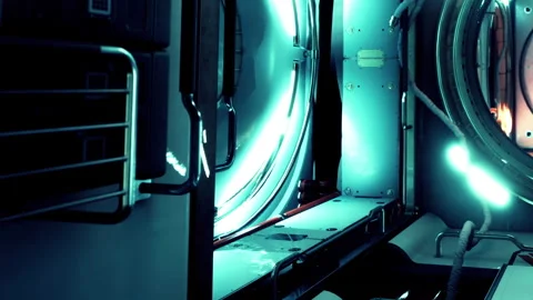 A futuristic transport facility shows light patterns on walls and floors Stock Footage 344549292