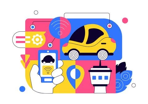 Futuristic Transportation System Vector Illustration Featuring Smart Mobili.. 库存插图