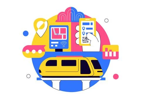 Futuristic Transportation System Vector Illustration Featuring Smart Mobili.. 库存插图