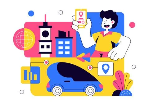Futuristic Transportation System Vector Illustration Featuring Smart Mobili.. 库存插图