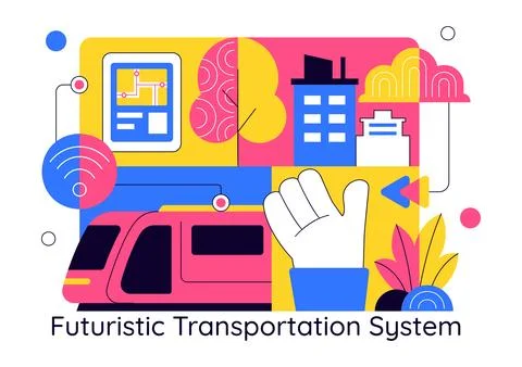 Futuristic Transportation System Vector Illustration Featuring Smart Mobili.. 库存插图