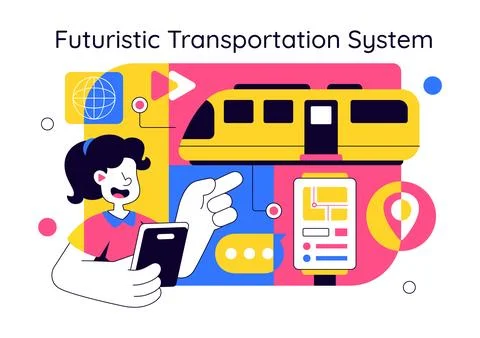 Futuristic Transportation System Vector Illustration Featuring Smart Mobili.. 库存插图