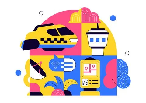 Futuristic Transportation System Vector Illustration Featuring Smart Mobili.. 库存插图