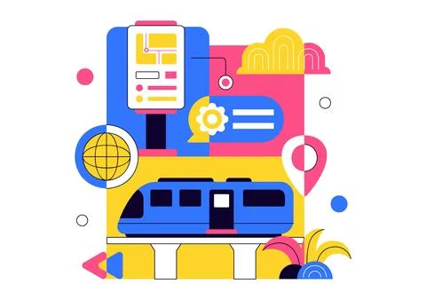 Futuristic Transportation System Vector Illustration Featuring Smart Mobili.. 库存插图