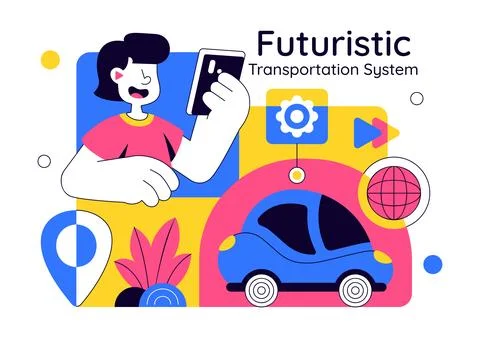 Futuristic Transportation System Vector Illustration Featuring Smart Mobili.. 库存插图