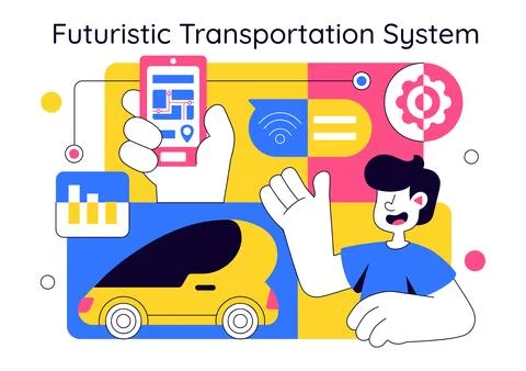 Futuristic Transportation System Vector Illustration Featuring Smart Mobili.. 库存插图