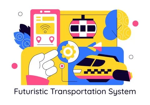 Futuristic Transportation System Vector Illustration Featuring Smart Mobili.. Illustrazione stock
