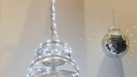 Futuristic tree and disco ball decorations party reflection Video stock 121384919