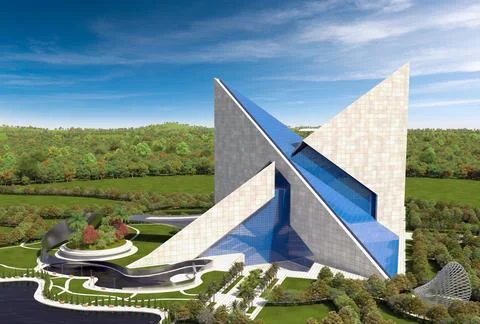 Futuristic Triangular Architecture Aerial Stock Illustration
