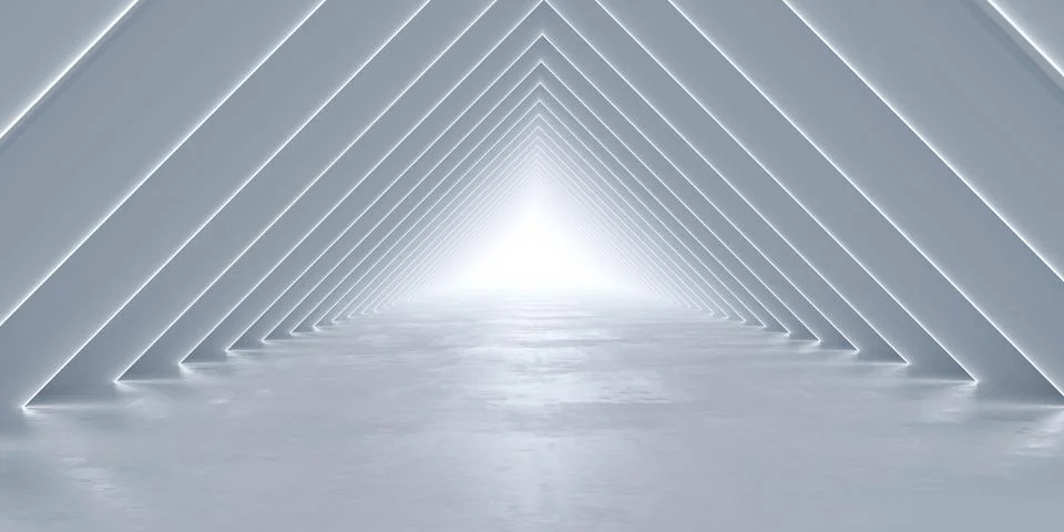 Futuristic triangular light tunnel 3d render Ilustração Stock