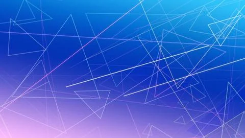 A futuristic triangular network of glowing lines in blue, purple, and pink .. Stock Illustration