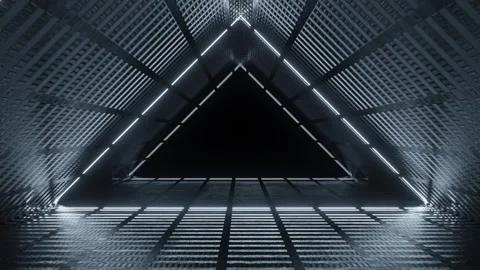 Futuristic Triangular Space with Neon Lights 4k 60fps looping animation Stock Footage 304946594