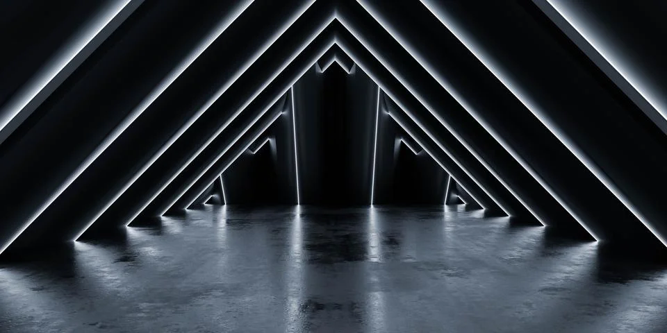 Futuristic triangular tunnel with illuminated arches Stock Illustration