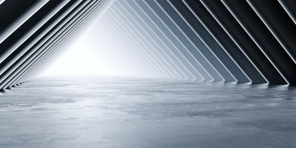 Futuristic triangular tunnel with repeating columns Stock Illustration