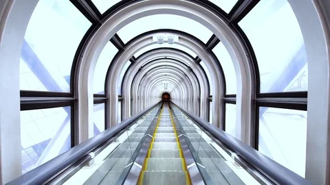 Futuristic tunnel escalator on the move Stock Footage 77180630