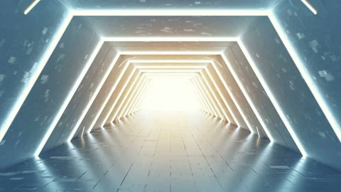 Futuristic tunnel with fluorescent lights 3D render seamless loop animation Stock Footage 114092685