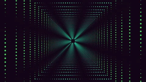 Futuristic tunnel of glowing dots with neon light rays and digital depth effect Stock Footage 334138450