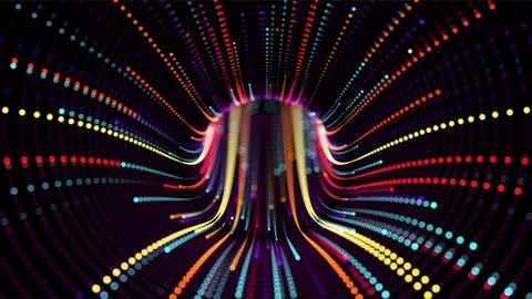 A futuristic tunnel made up of colored dots with trawls. DOF. Background for Stock Illustration