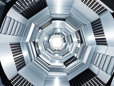 Futuristic tunnel or spaceship interior. 3D illustration Futuristic tunnel... Stock Photos